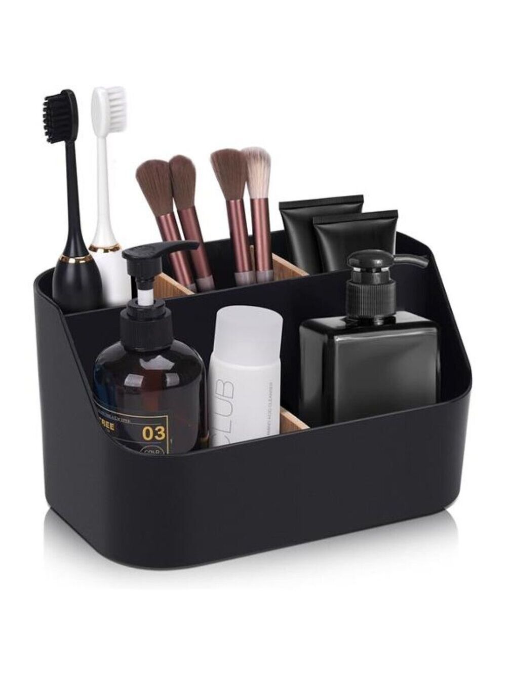 Black Toothbrush Holder Bathroom Organizer Toothpaste Stand Countertop Storage